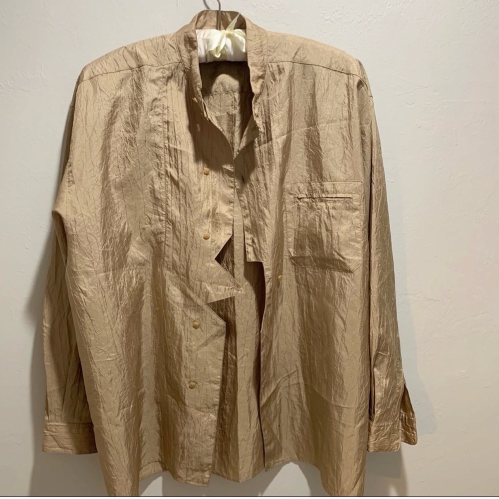 VTG IZIT U? Very Unique Gold Polyester Shirt Men’s Large , Club Or Disco Style